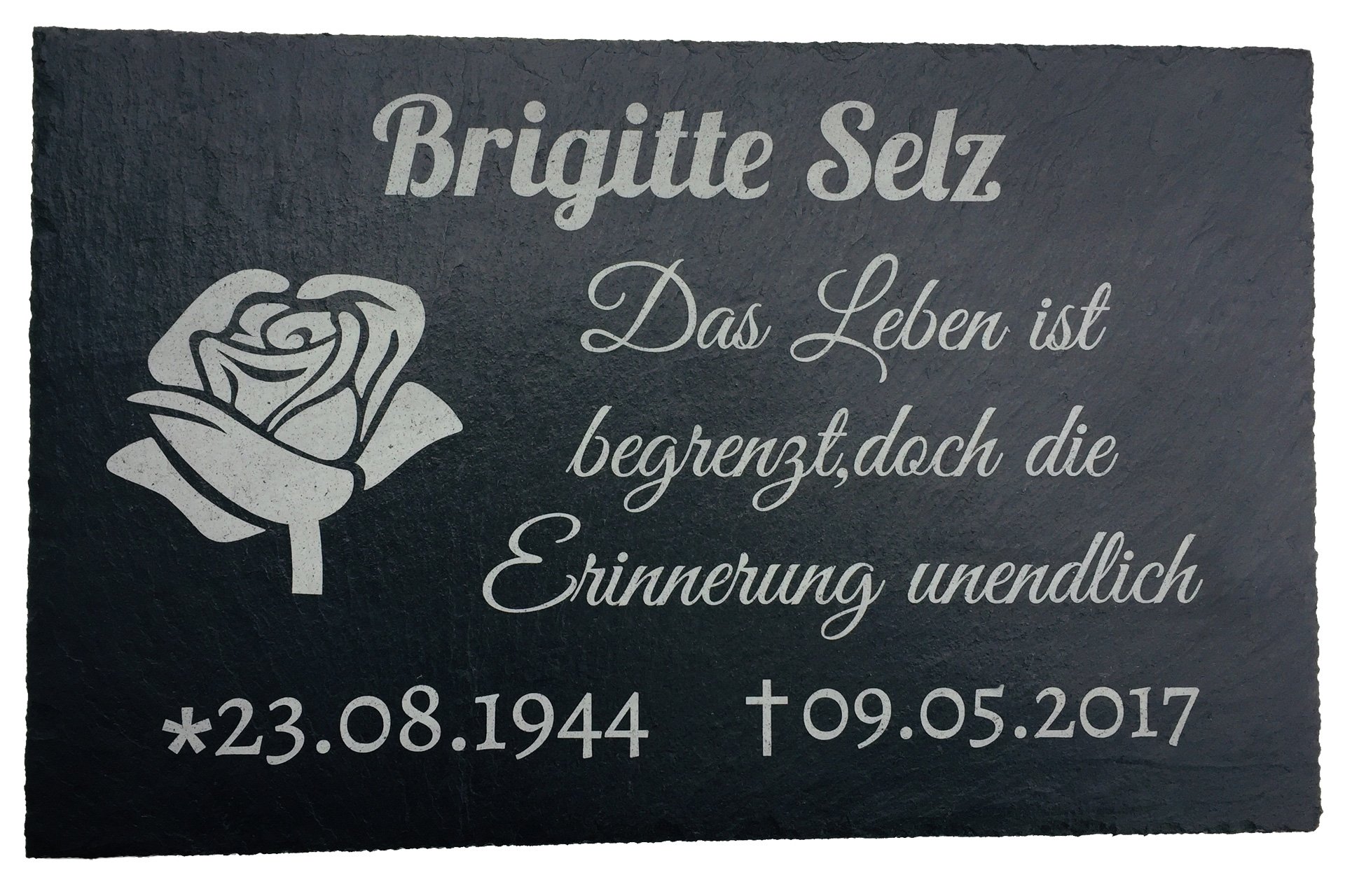 Gedenkplatte Grabstein Gedenktafel Schiefer Wunsch Gravur Grabtafel Rosenkreuz-2 