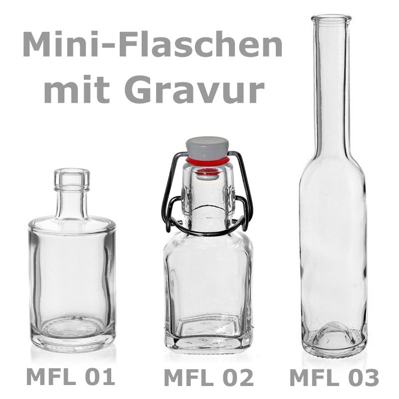 Mini-Flaschen aus Glas mit Gravur